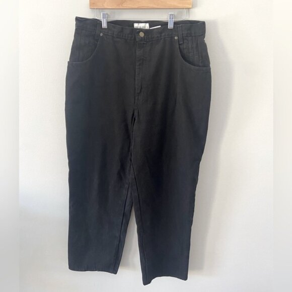 Vintage Denim - Vintage Cotton Black Denim Hi Rise Straight Leg Pleated Pocket Jean